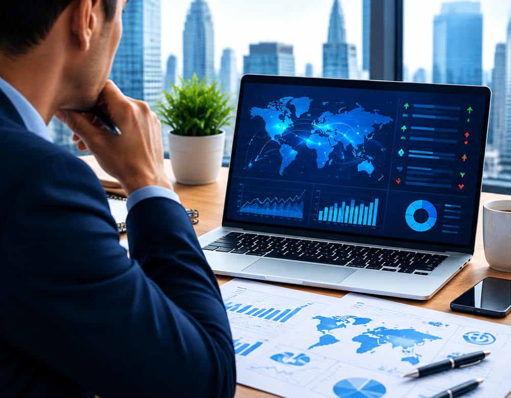 Market intelligence research workspace with market data and research analysis