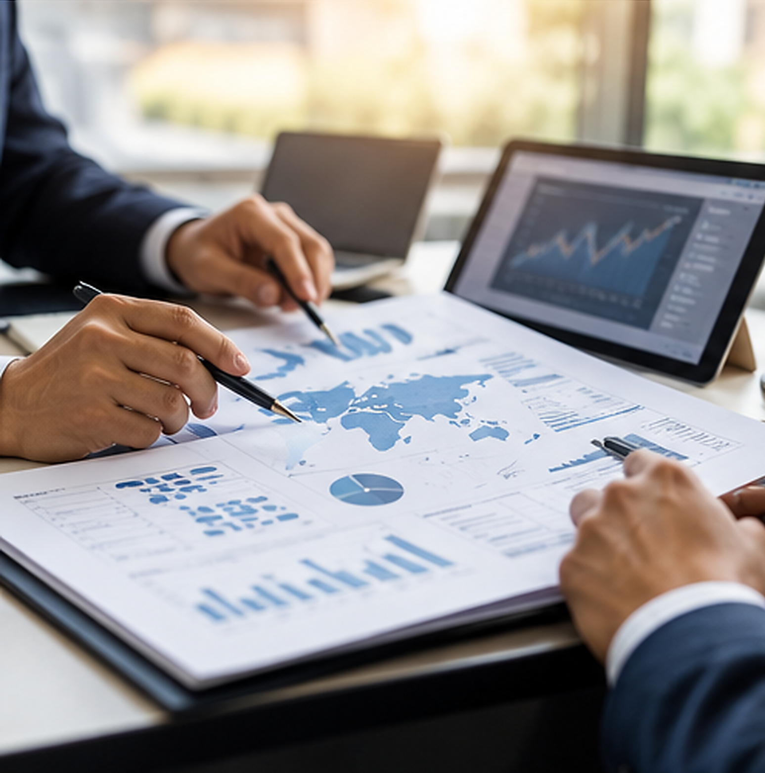 Editorial market intelligence and research workspace with charts, reports and market data